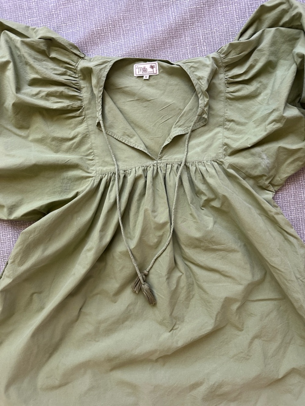Millie Resort & Travel Olive Green Puff Sleeve Babydoll Dress Medium - Picture 12 of 14